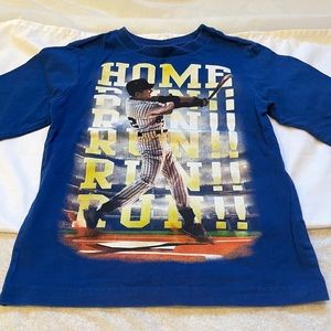 Boys Baseball “Home Run” Graphic T-Shirt Blue Short Sleeve Kids Sports Tee, XS